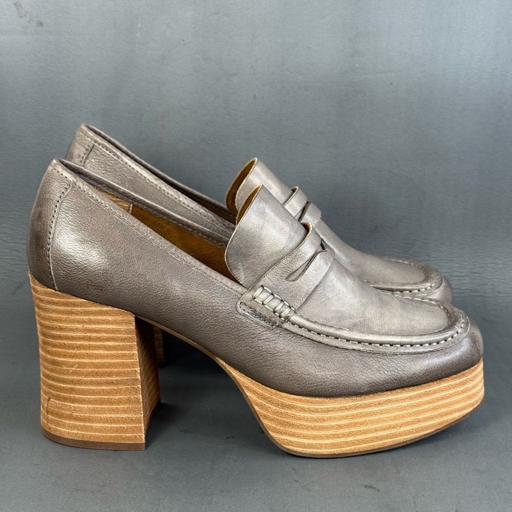 Kork-Ease Barbara Women's Platform Penny Loafer Pump shoes grey leather 9.5